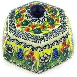Polish Pottery 4-inch Jar with Lid made by Ceramika Artystyczna (Copper Rose Meadow Theme) Signature UNIKAT + Certificate of Authenticity