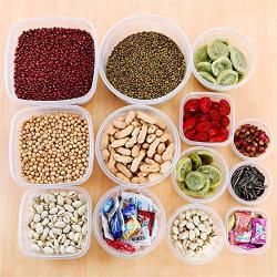 Kitchen Food Storage Jar Airtight Food Storage Kitchen Glass Jar Moisture-Proof Home Multi-Purpose Jam Bottle Cruet Storage Cans Grains 5 Pieces Plastic Transparent, Round Rose Red