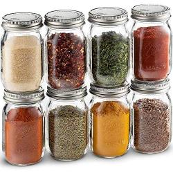 Ball Spice Jars; Mini Mason Jars 4 oz. Set of 8 Small Glass Storage Jars With Lids - For Herbs & Spices, Jelly, Honey Jars, (Not Canning) Favors, DIY & Crafts - Bundled With SEWANTA 28 Spice Labels