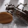 AUYE Glass Storage Jar,Coffee Bean & Kitchen food Container With Clamp Airtight wood Lid (17-Ounce)