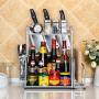 Kitchen Storage,2-Tier Spice Rack- Kitchen Countertop Spice Rack, Seasoning Can Organizer Shelf, 2-layer Storage Shelf, With Knife Holder And Chopping Block for Spice Jar, Can, Bottle and more Cutlery