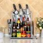 Kitchen Storage,2-Tier Spice Rack- Kitchen Countertop Spice Rack, Seasoning Can Organizer Shelf, 2-layer Storage Shelf, With Knife Holder And Chopping Block for Spice Jar, Can, Bottle and more Cutlery