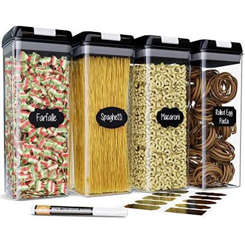 Chefs Path Airtight Tall Food Storage Container Set - 4 PC Set/All Same Size - Kitchen & Pantry Dry Food Containers - Ideal for Spaghetti, Noodles and Pasta - Clear Plastic Canisters with Lids