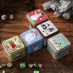 JIJIKOKO Mini Christmas Square Cookie Jar Candy Storage Biscuits Tins Small Bump Candy Box Vintage Iron Box Durable Small Object Container Party Favor (D)