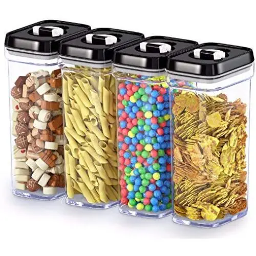 Dicht verschließbare Lebensmittelbehälter mit Deckeln – 4-teiliges Set/Alle gleich groß – Medium, klarer Kunststoff-Vorratsschrank & Küchenbehälter für Chips & Snacks, BPA-frei – Hält Lebensmittel frisch und trocken.