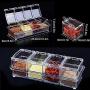 New Product 4 Piece Clear Seasoning Rack Spice Pots Storage Container Condiment Jars Cruet with Cover and Spoon Kitchen Utensils Supplies