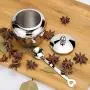 DUDDP Lager Spice-Set, Edelstahl Gewürzschatz-Glasbehälter, für Salz, Pfeffer, Öl und Essig mit passendem Stand, Spiegelpoliert, leicht zu reinigen, stilvoll & robust, einzelne Schale