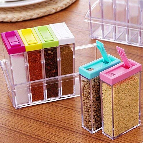 Seasoning Storage Box, Maserfaliw 6in1 Spice Container Jar Condiment Dispenser Salt Seasoning Box for Kitchen, Recyclable, Suitable For Holiday Gifts In The Outing and Indoors.