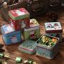 JIJIKOKO Mini Christmas Square Cookie Jar Candy Storage Biscuits Tins Small Bump Candy Box Vintage Iron Box Durable Small Object Container Party Favor (D)