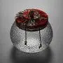 Handgemachte Glasbehälter mit Drachenschuppen-Muster, Teepfannenhalter mit Holzdeckel, 520ml (Farbe: Rot)