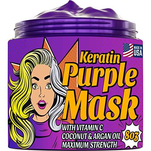 Purple Hair Mask with Argan Oil & Keratin for Platinum, Silver & Blonde Hair - Detach Brassy Blonde & Yellow Tones - Fully Restore Damaged & Dry Hair - Made in USA - 8 oz