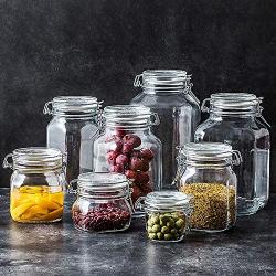 High Lead Free Glass Made In Italy Food Tea Storage Bottle Jars With Cover Seal Jar Hand Blown Clear,750Ml