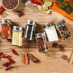 Spice Jars, Segarty 6 Pack 3 oz Spice Bottles with Shaker Lids, Glass Empty Storage Containers with Adjustable Stainless Steel Flow Top for Your Regularly Used Spices