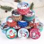 Christmas Round Tin Sealed Jar Jewelry Biscuits Coin Candy Storage Box Container Case Headphones Organizer