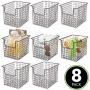 mDesign Household Metal Kitchen Pantry Food Storage Organizer Basket Bin - Farmhouse Grid Design or Cabinets, Cupboards, Shelves - Holds Potatoes, Onions, Fruit - 8" Wide, 8 Pack - Bronze