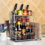 Kitchen Storage,2-Tier Spice Rack- Kitchen Countertop Spice Rack, Seasoning Can Organizer Shelf, 2-layer Storage Shelf, With Knife Holder And Chopping Block for Spice Jar, Can, Bottle and more Cutlery