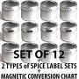 12 Magnetic Spice Tins & 2 Types of Spice Labels, Authentic by Talented Kitchen. 12 Storage Spice Containers, Window Top w/Sift-Pour. 113 Clear & 126 Chalkboard Stickers. Rack Magnetic On Refrigerator