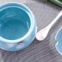 Ceramics Blue Sugar Salt Pepper Storage Jar Seasoning Pot with Lid and Spoon for Home and Kitchen