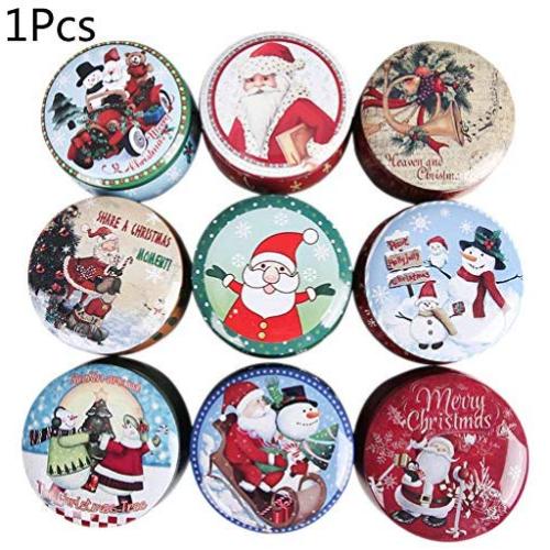 Christmas Round Tin Sealed Jar Jewelry Biscuits Coin Candy Storage Box Container Case Headphones Organizer