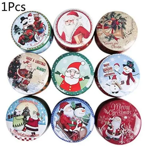 TeemorShop Weihnachtsrund Metallbehälter Dose Schmuck Kekse Münzen Süßigkeiten Aufbewahrungsbox Behälter Fall Kopfhörer Organizer