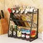 3 Tier Spice Rack Organizer - Kitchen Countertop Storage Organizer for Seasoning Can Jars Bottle (Black)