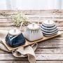 Japanese Style Hand-print Stripe Sugar Dispenser Sugar Bowl Set Lidded Bowl Salt Pepper Storage Jar Pot Sugar Container Seasoning Pot Holder with Spoon for Home and Kitchen,Blue,White