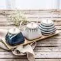 Japanischer Stil Handabdruck Streifen Zuckerdispenser Schale Set mit Deckel, Salz- und Pfeffermehlspeicherskål, Zuckerbehälter, Gewürzschale mit Löffel für Zuhause und Küche, Blau, Weiß