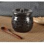 123Arts Ceramics Japanese Flower Sugar Bowl Seasoning Pot Salt Pepper Storage Jar Lid Wood Spoon