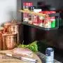 Magnetic Fridge Spice Rack Organizer [1-Tier with 2x Utility Hooks] - Mounted Jar Container Storage, Kitchen Roll Holder, Multi Use Shelves, Pantry Wall, Laundry Room, Dorm, Garage. [Matte Black]