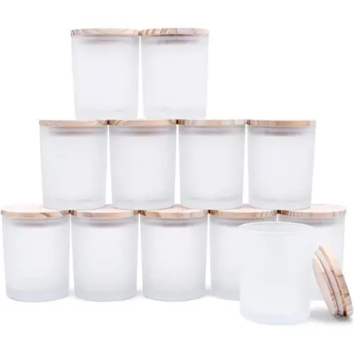 Thick Candle Jars for Making Candles 12 Pcs, 7 OZ Empty Jars with Wood Lids for Candle Making, Sample Container, Mutiple Color Optional