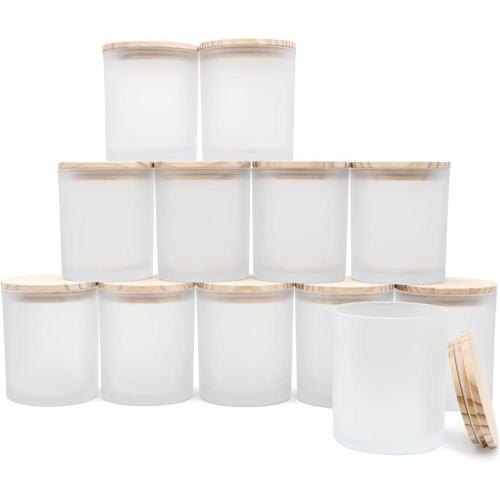 Thick Candle Jars for Making Candles 12 Pcs, 14 OZ Empty Jars with Wood Lids for Candle Making, Sample Container, Mutiple Color Optional