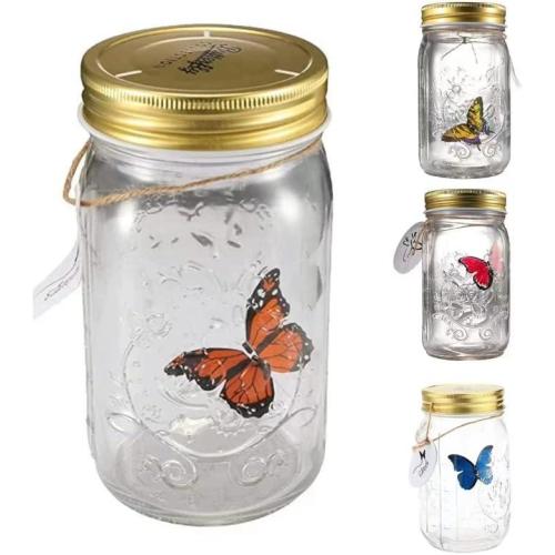 Butterfly in A Jar Vibration Induction Flying Butterfly Simulated Butterfly Jars LED Butterfly in A Jar Fluttering Valentine Kids Gift Home Decor
