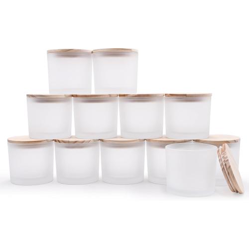 12 OZ Thick Candle Jars for Making Candles 12 Pcs, Empty Jars with Wood Lids for Spice Jars, Sample Container, Multiple Color Optional