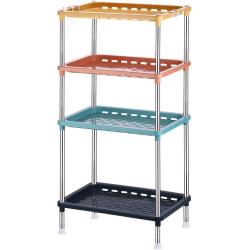 4-Tier Multicolor Plastic Storage Rack Easy Assembly Space Saving for Kitchen,Laundry Room,Bathroom
