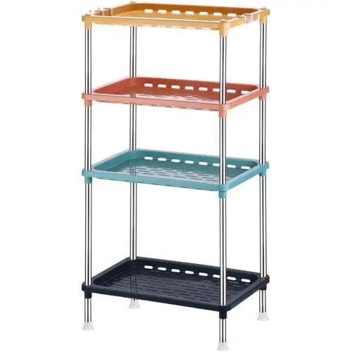 4-Tier Multicolor Plastic Storage Rack Easy Assembly Space Saving for Kitchen,Laundry Room,Bathroom