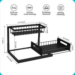 REALINN Under Sink Organizer, Pull Out Cabinet Organizer Slide Out Sink Shelf Cabinet Storage Shelves, Storages for Kitchen Bathroom, Black, 2 Pack