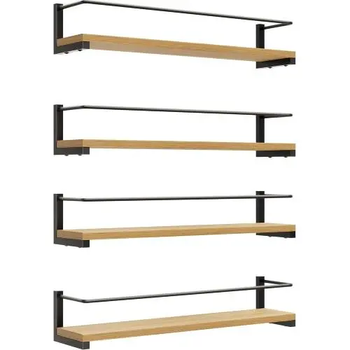 OROPY Spice Rack Wall Mounted, Rustic Wood Hanging Rack for Over The Stove, Kitchen Wall, 4 Pack