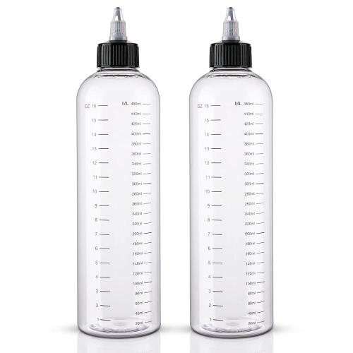 Cosywell Hair Oil Applicator 16.9oz/500ml or 8.5oz/230ml Measured Squeeze Bottles with Graduated Scale Dye Applicator Bottle Twist-On Top Tip Cap Empty Plastic Color Oil Bottle 2 Pack