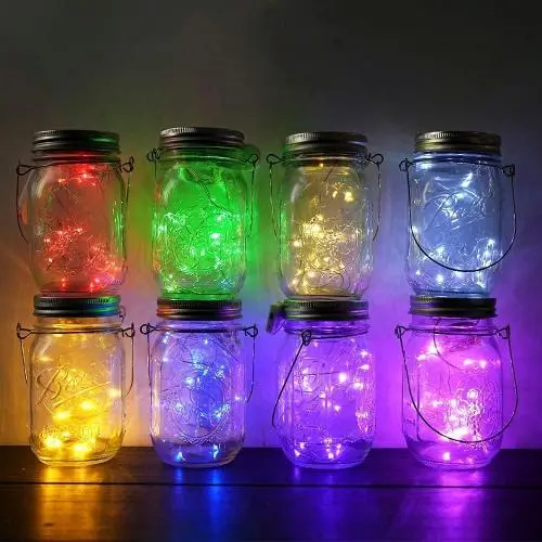 8er Mason Jar Licht Set, Externer Schalter, 20 LED Solar Laternenkette Deckel-Einsätze für Garten, Terrasse, Party, Hochzeit, Multicolor Optional