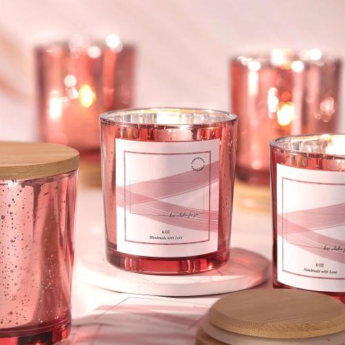 12 Pack Glass Candle Jars with Bamboo Lids  - Candle Making Jars - Candle Containers for Making Candles - Mercury Glass Candle Jars Include 15 Pcs Candle Labels