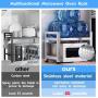 Extendable Microwave Oven Rack, Microwave Shelf Adjustable Over Microwave Stand Countertop 2-Tier Stainless Steel Organizing Rack with 4 Hooks for Kitchen Utensils Tableware Storage