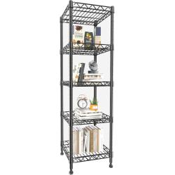 GIOTORENT 5 Tier Standing Shelving Metal Units, Adjustable Height Wire Shelf Display Rack for Laundry Bathroom Kitchen 11.8 W x 11.8 D x 50 H (5-Tier, Black)