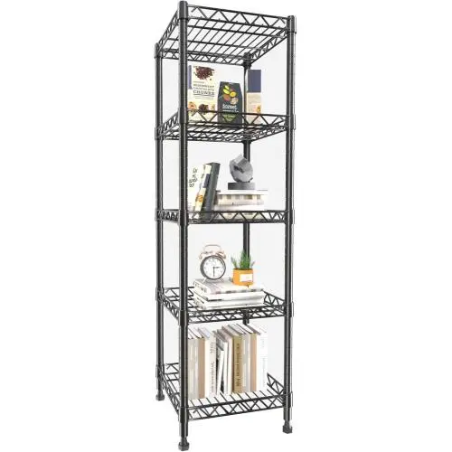 GIOTORENT 5 Tier Standing Shelving Metal Units, Adjustable Height Wire Shelf Display Rack for Laundry Bathroom Kitchen 11.8 W x 11.8 D x 50 H (5-Tier, Black)