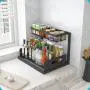 REALINN Unterspüle Organizer, Ausziehbarer Schrank-Organizer, Ablage-Regale für Unterspüle, Stauraum für Küche und Bad, Schwarz, 2er Set