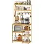 BMOSU Bakers Rack Bamboo for Kitchen with 12 S-Shaped Hooks Coffee Bar Table Kitchen Microwave Stand Open Storage Shelves Kitchen Utility Storage