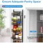 12.3 inches W Narrow Over the Door Pantry Organizer, 8-Tier Over the Door Organizer with Adjustable Basket, Pantry Door Organization for Pantry Kitchen Storage Room Spice Rack, Black
