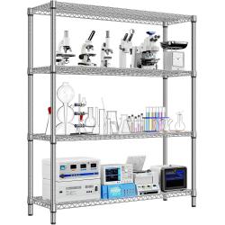 MZG 4 Tier Storage Rack Metal Wire Shelving Unit, Storage Standing Shelf Organizer for Laundry Bathroom Kitchen Pantry Closet Garage Basement Utility Room, Chrome 17.7