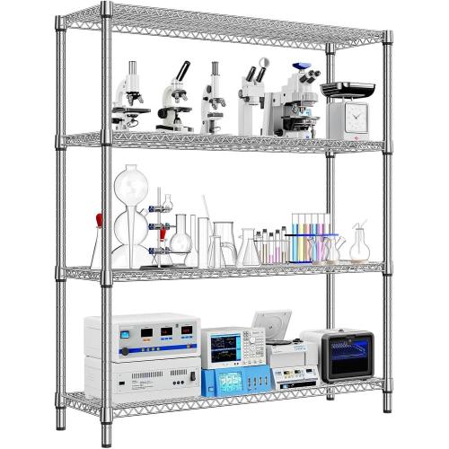 MZG 4 Tier Storage Rack Metal Wire Shelving Unit, Storage Standing Shelf Organizer for Laundry Bathroom Kitchen Pantry Closet Garage Basement Utility Room, Chrome 17.7