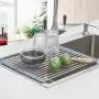 Seropy Roll Up Dish Drying Rack, Over The Sink Dish Drying Rack Kitchen Rolling Dish Drainer, Foldable Sink Rack Mat Stainless Steel Wire Dish Drying Rack for Kitchen Sink Counter Storage 17.5x11.8