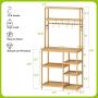 BMOSU Bakers Rack Bamboo for Kitchen with 12 S-Shaped Hooks Coffee Bar Table Kitchen Microwave Stand Open Storage Shelves Kitchen Utility Storage